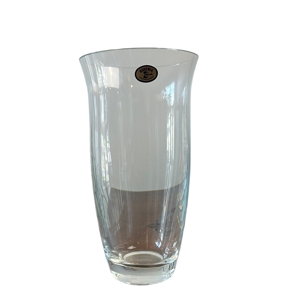 Vintage Bohemia Czech Crystal Floral Vase Large Clear